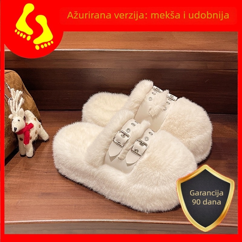 Ženske papuče s zatvorenim prstom i platformom, gumena potplat; gornji dio od umjetnog pliša, unutarnja podstava od umjetnog kratkog pliša; svakodnevna upotreba, protuklizna potplata, korejski stil, visina platforme 0–3 cm, zimska 2023