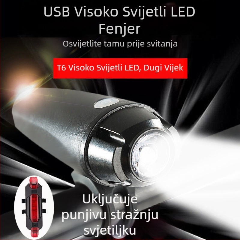 Prednja svjetiljka za bicikl s punjenjem, za noćnu vožnju, jarko svjetlo, osvjetljenje za planinski bicikl