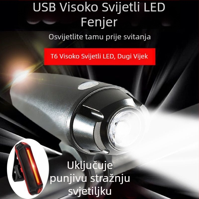 Prednja svjetiljka za bicikl s punjenjem, za noćnu vožnju, jarko svjetlo, osvjetljenje za planinski bicikl