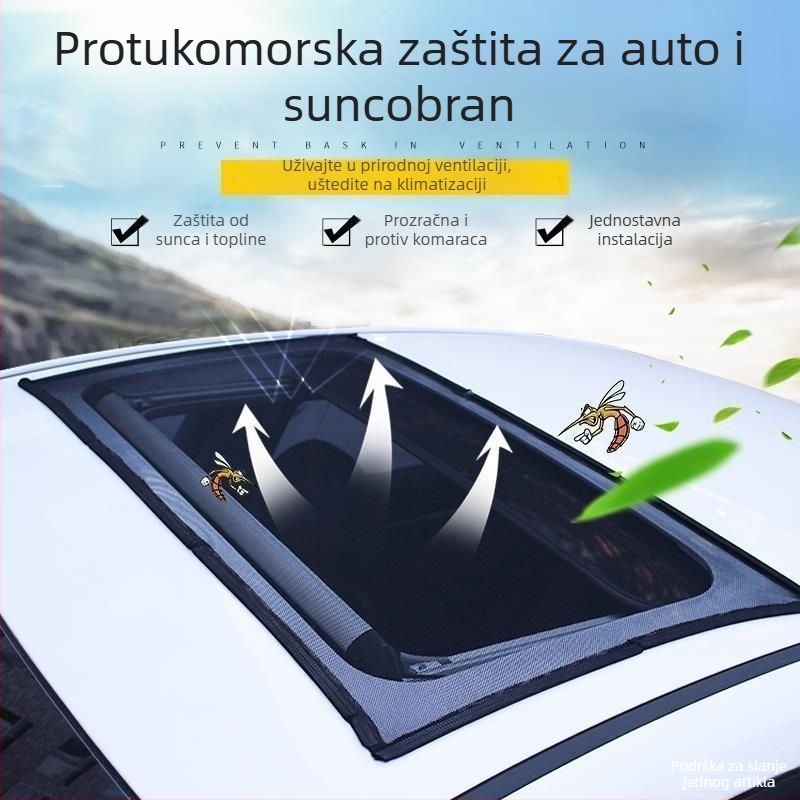 Automobilska mreža protiv komaraca za prozor i krovni prozor – magnetsko pričvršćivanje, poluprozirna mreža, materijal: mreža + mekan magnet, univerzalna kompatibilnost
