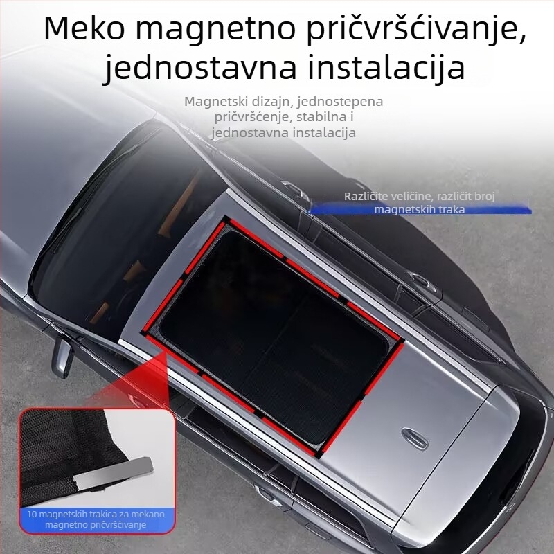 Automobilska mreža protiv komaraca za prozor i krovni prozor – magnetsko pričvršćivanje, poluprozirna mreža, materijal: mreža + mekan magnet, univerzalna kompatibilnost
