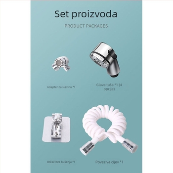 Kombinirani set tuša od četiri dijela s dvostrukim podešavanjem protoka, ABS, model XTHS-02, spiralna instalacija, funkcije: raspršivanje, masaža, kiša