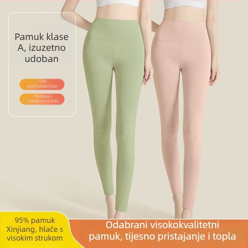 Ženske termo hlače s visokim strukom, 95–100% pamuk, antibakterijske, tople, podrška trbuha, jednodijelne