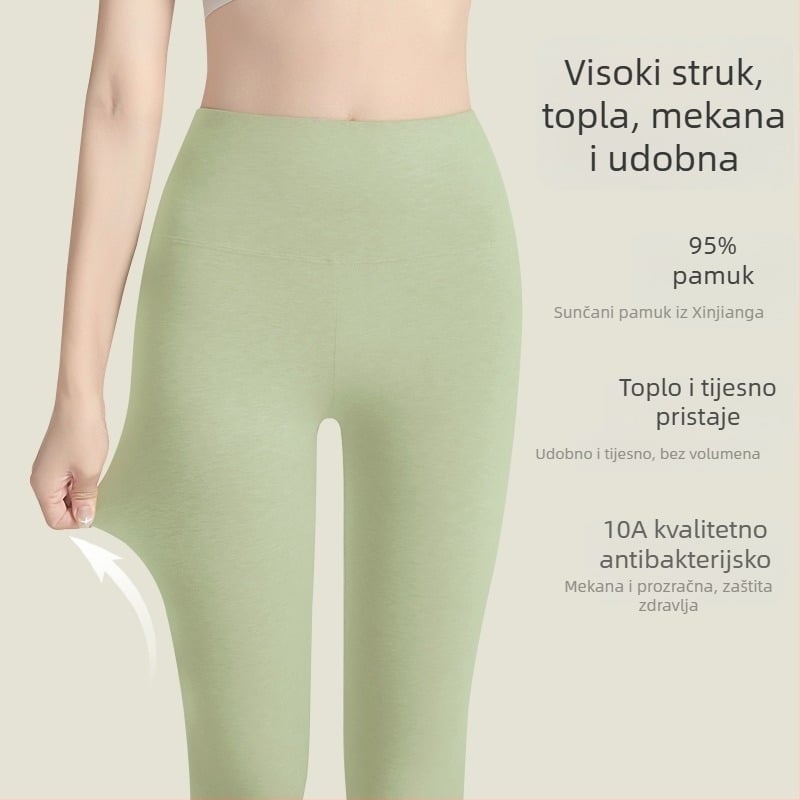 Ženske termo hlače s visokim strukom, 95–100% pamuk, antibakterijske, tople, podrška trbuha, jednodijelne