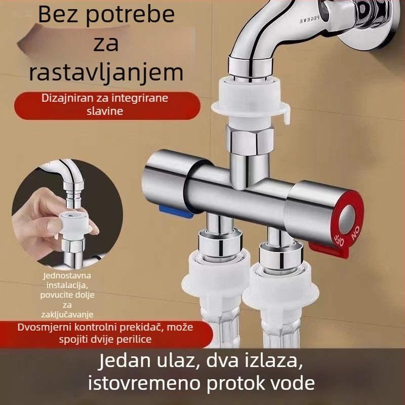 Distribucijski ventil za perilicu rublja – bez demontaže, brzi priključak, 3-puta, 1:2 razdjelnik, nehrđajući čelik, keramički disk