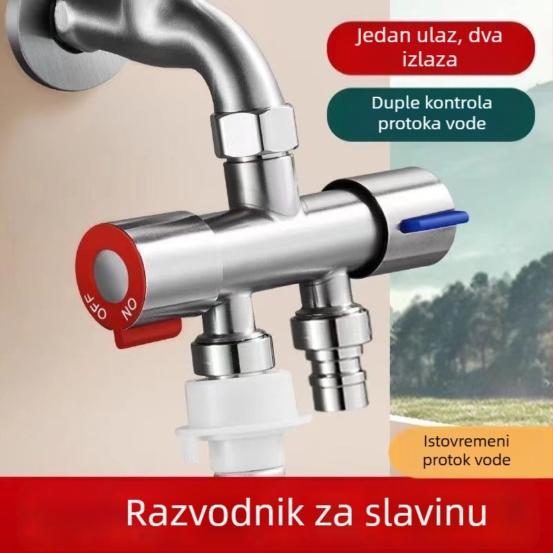 Distribucijski ventil za perilicu rublja – bez demontaže, brzi priključak, 3-puta, 1:2 razdjelnik, nehrđajući čelik, keramički disk