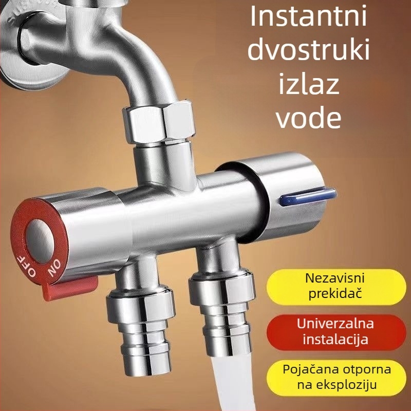 Distribucijski ventil za perilicu rublja – bez demontaže, brzi priključak, 3-puta, 1:2 razdjelnik, nehrđajući čelik, keramički disk