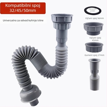 Kuhinjska cijev odvodnje – Skrivulja, ABS materijal, model 987777, Submarine marka, prilagodljiva obrada