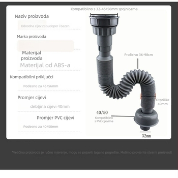 Kuhinjska cijev odvodnje – Skrivulja, ABS materijal, model 987777, Submarine marka, prilagodljiva obrada