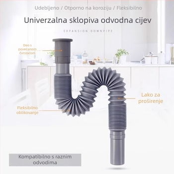Set odvoda za kuhinjski sudoper, plastični, S-krivulja, povlačni mehanizam, protiv mirisa, s produženjem