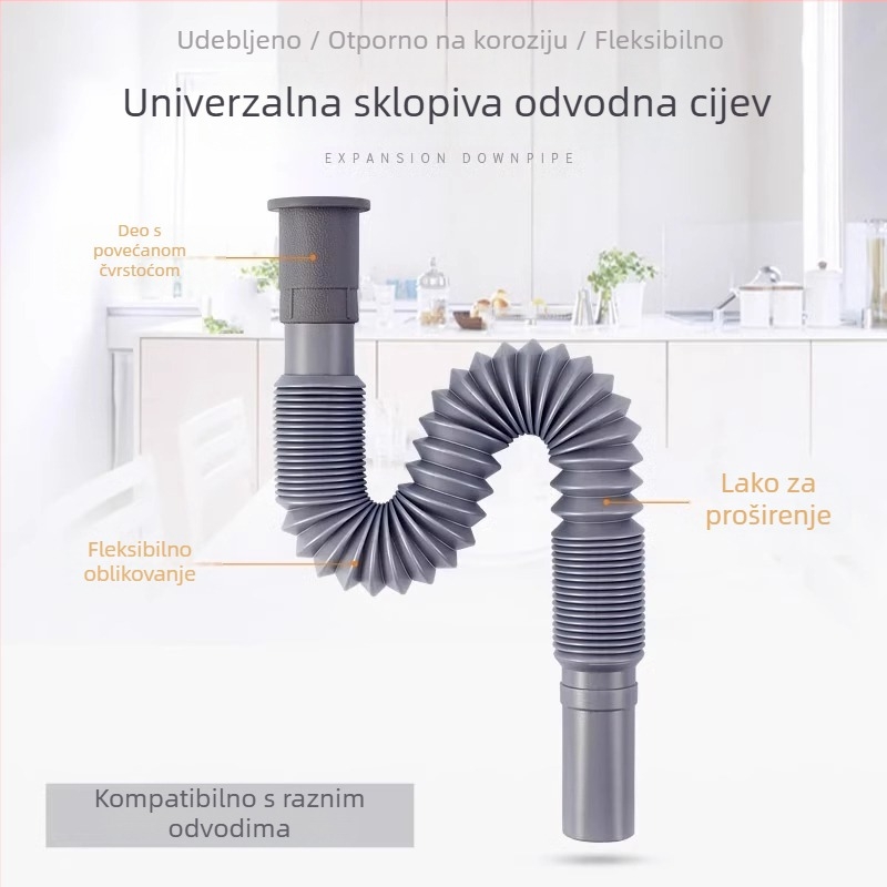 Set odvoda za kuhinjski sudoper, plastični, S-krivulja, povlačni mehanizam, protiv mirisa, s produženjem