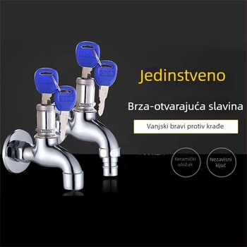 Zidni zaključani slavina za perilicu rublja, brzo otvaranje hladne vode, keramički kartridž, 13 mm ulaz/izlaz, tijelo od cinkove legure, elektroplatirani završetak