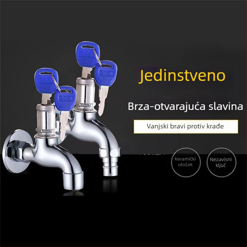 Zidni zaključani slavina za perilicu rublja, brzo otvaranje hladne vode, keramički kartridž, 13 mm ulaz/izlaz, tijelo od cinkove legure, elektroplatirani završetak