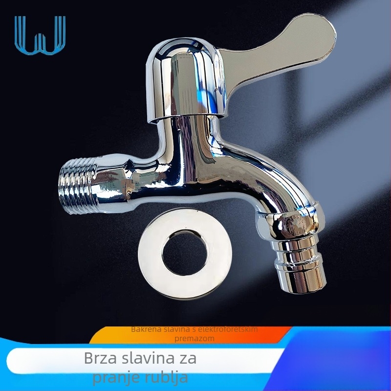 Slavina za perilicu rublja, tijelo od legura, ugrađena u zid, otvaranje ključem, keramički kartični ventil, promjer ulaza/izlaza 15 mm