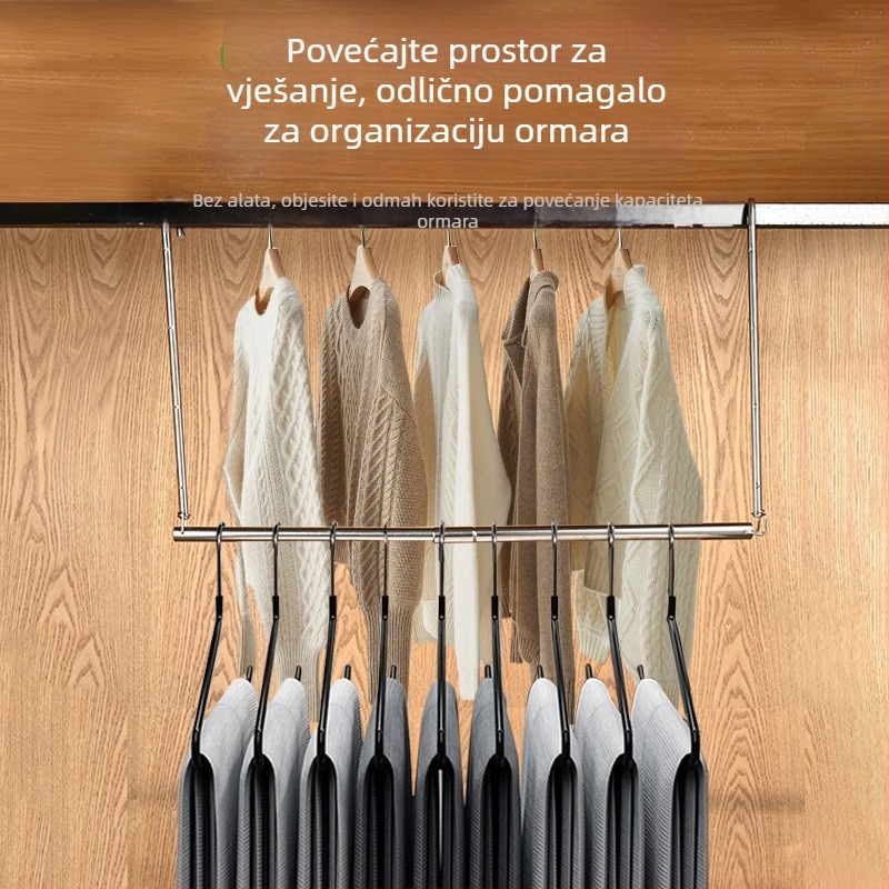 Nehrđajući čelična teleskopska šipka za odjeću u garderobu, sklopiva, za spavaću sobu, moderni minimalistički stil