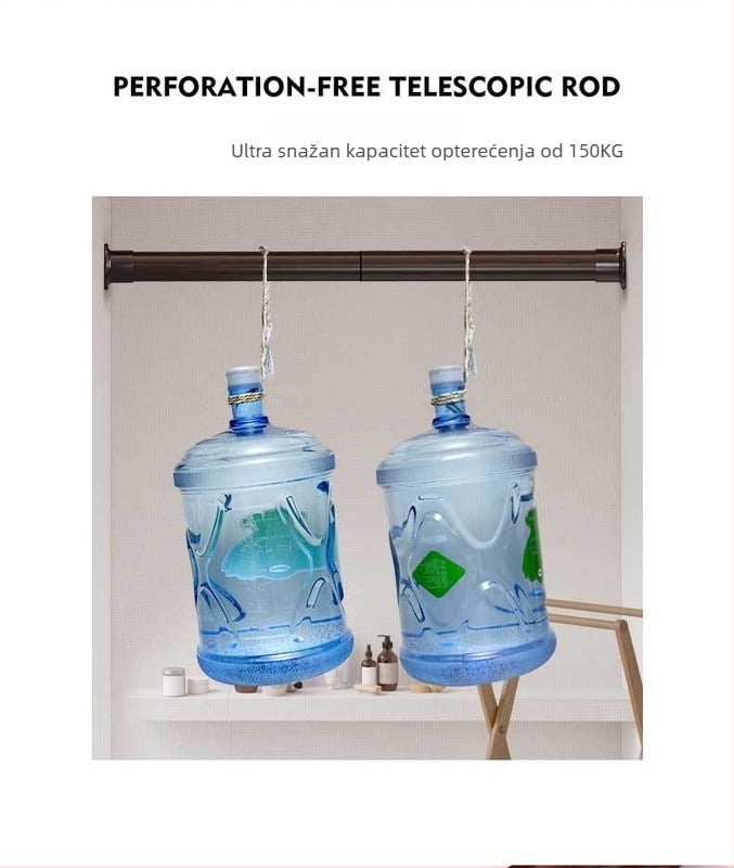 Teleskopska šipka za vješanje odjeće – bez bušenja, za kupaonicu i zavjese, moderni minimalistički dizajn, visokougljični čelik