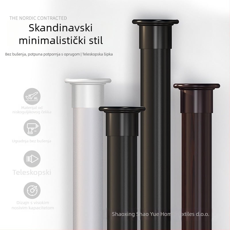 Teleskopska šipka za vješanje odjeće – bez bušenja, za kupaonicu i zavjese, moderni minimalistički dizajn, visokougljični čelik