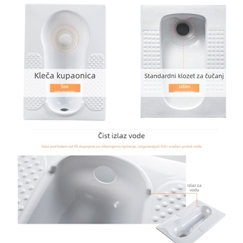 Plastična klozetska školjka za čučnjevanje, bez spremnika vode, bez vodnog trap-a, minimalna udaljenost šahta 60 cm, promjer odvoda 100 cm