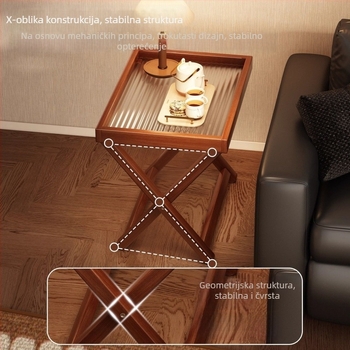 Sklopivi bambus bočni stol s akrilnim vrhom – moderni minimalistički stil, bambus okvir, MDF ploča, kompatibilan s notebookom