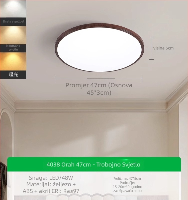 Stropna svjetiljka, moderni minimalistički stil, LED, 220V, pokriće 15–30 m²