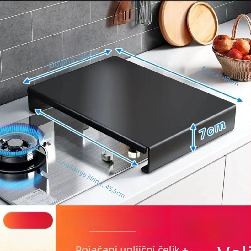 Poklop za plinski štednjak i kuhinjska polica za pohranu s držačem za lonce, karbonsko čelično, višenamjenski, bez ugradnje, moderni minimalistički dizajn