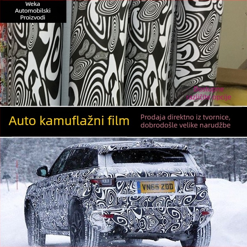 Automobilski kamuflažni film za oblaganje, crno-bijeli zebraski uzorak, lijepljena instalacija, materijal: Drugo, tip: Drugo