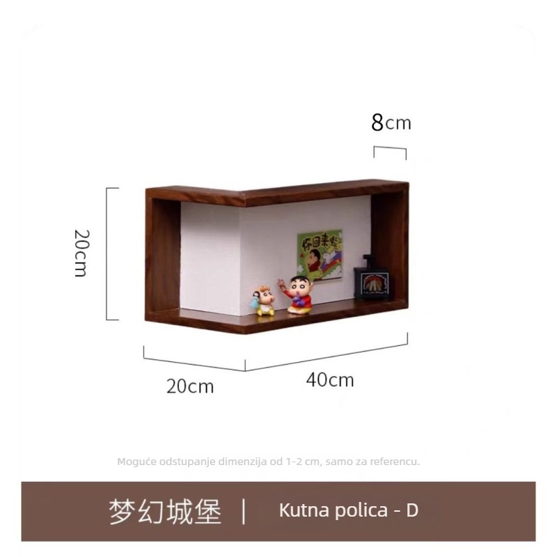 Drveni kutni zidni polic, dvodijelni, 90° plutajući kutni polic, perforirana ugradnja, skladištenje dnevnog boravka/ureda/spavaće sobe