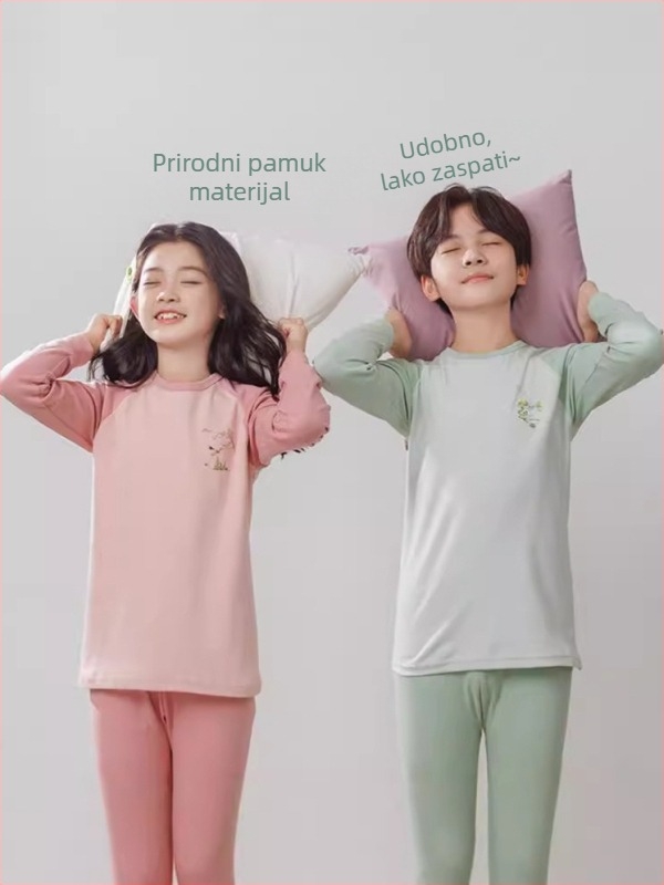 Dječji termični set (gornji dio i donji dio) od 100% pamuka, tanak materijal, mekan završni tretman, za jesen i zimu, za djecu od 8 godina i više