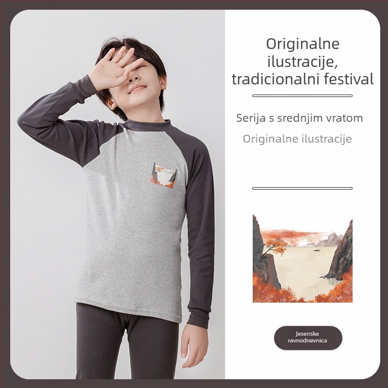 Dječji termični set (gornji dio i donji dio) od 100% pamuka, tanak materijal, mekan završni tretman, za jesen i zimu, za djecu od 8 godina i više