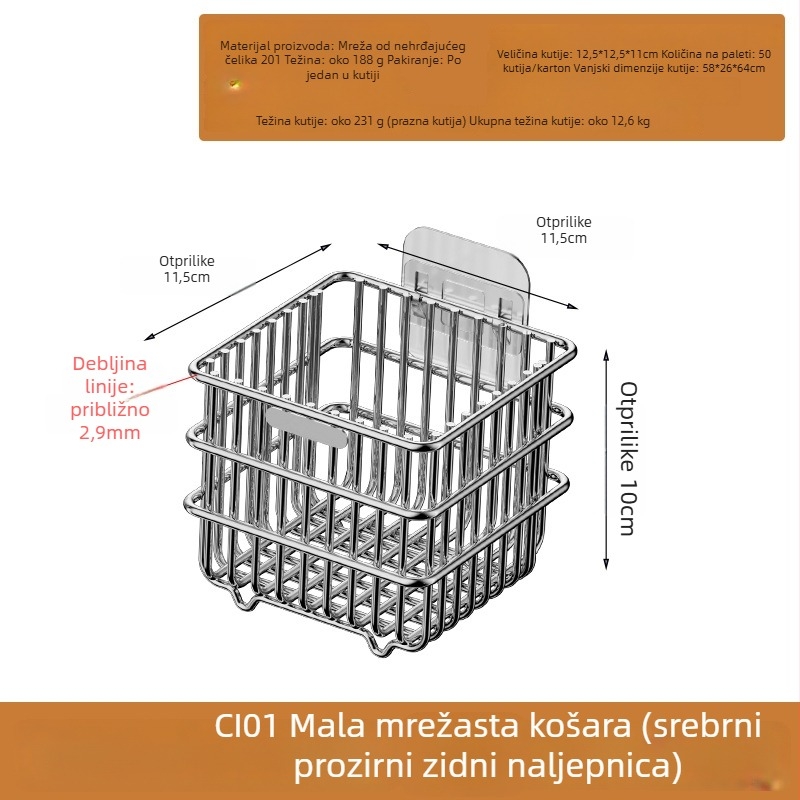 Kuhinjska posuda od nehrđajućeg čelika, zidna montaža, s odvodom, za povrće i voće, višenamjenski organizator