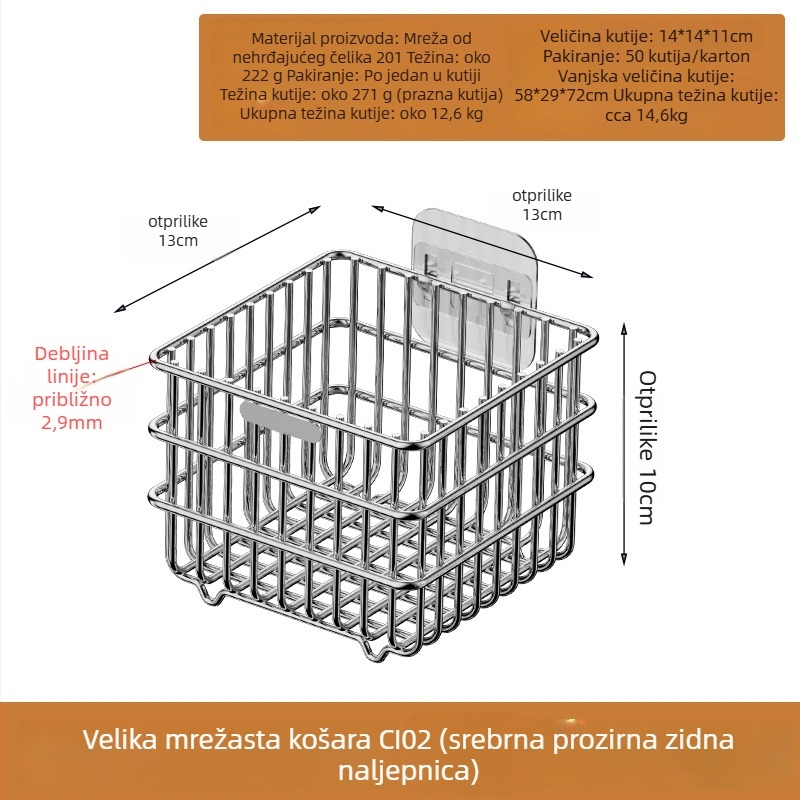 Kuhinjska posuda od nehrđajućeg čelika, zidna montaža, s odvodom, za povrće i voće, višenamjenski organizator