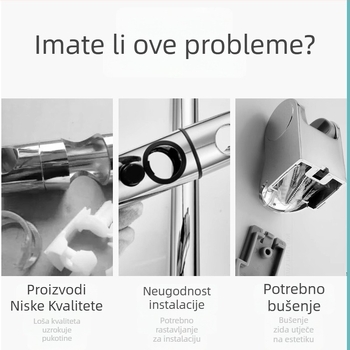 Držač za tuš s prilagodljivim L-oblikom šipke, plastični, montaža bez bušenja, za integrirani tuš