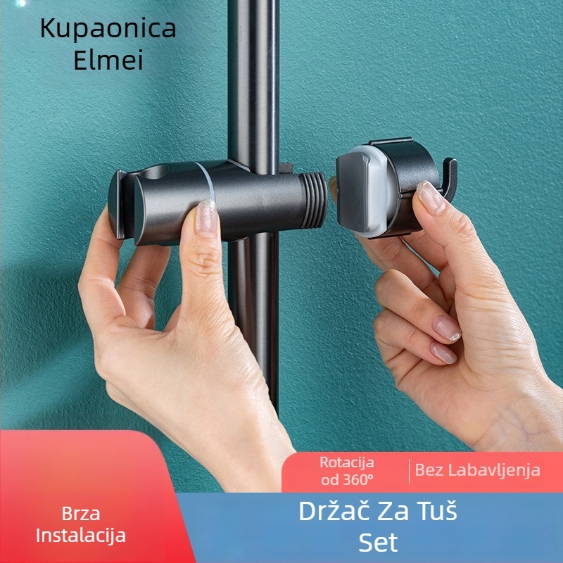 Držač za tuš s prilagodljivim L-oblikom šipke, plastični, montaža bez bušenja, za integrirani tuš