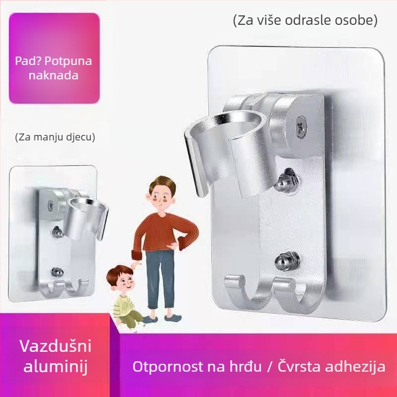 Držač za tuš glavu od svemirskog aluminija, bez bušenja, podesiv kut, pričvršćivanje na zid usisnim držačem