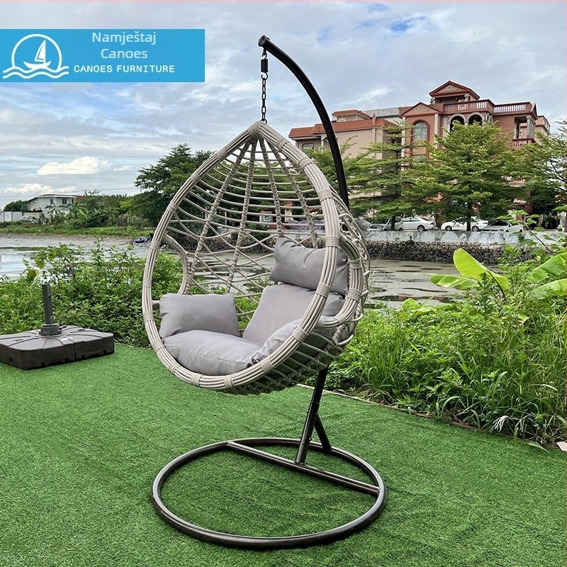 Viseća košničasta stolica s metalnim okvirom, moderan minimalistički stil, model 22-8-19-1