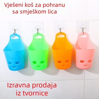 Plastična viseća košarica za pohranu s dizajnom nasmiješenog lica – zidni i stolni organizator