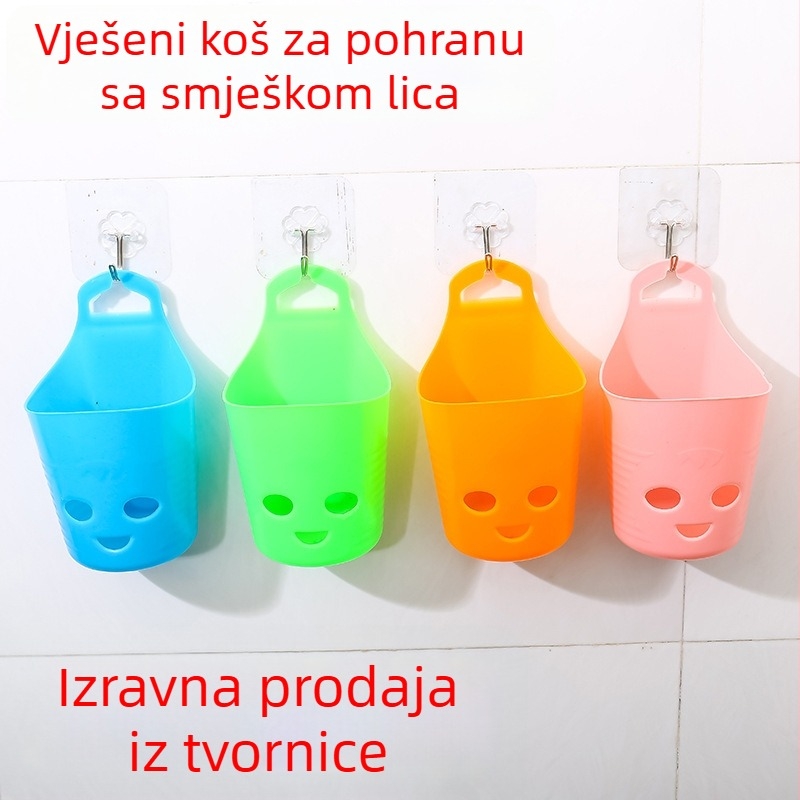 Plastična viseća košarica za pohranu s dizajnom nasmiješenog lica – zidni i stolni organizator