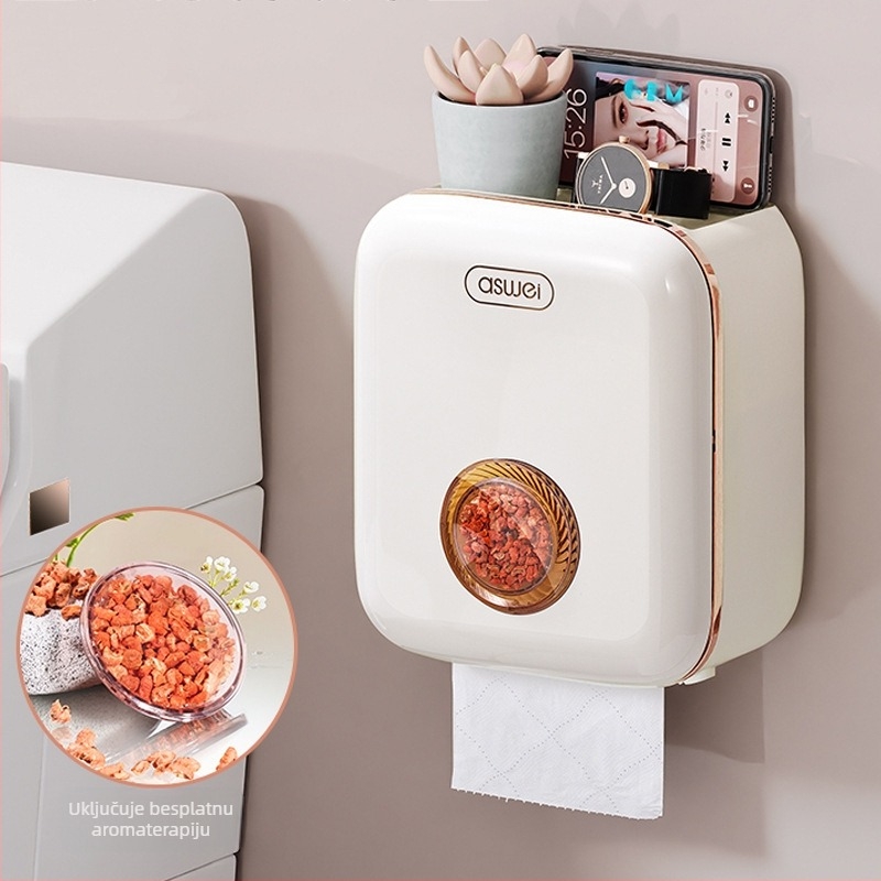 Zidna vodootporna kutija za toaletni papir – plastična, kompatibilna s rolama toaletnog papira, kupaonica