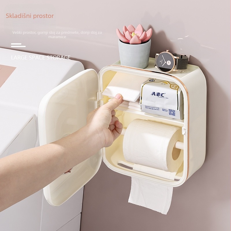 Zidna vodootporna kutija za toaletni papir – plastična, kompatibilna s rolama toaletnog papira, kupaonica