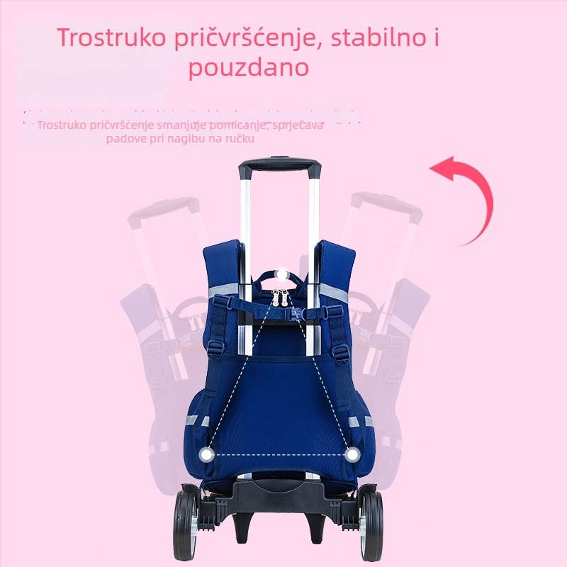 3D crtani dječji školski ruksak na kotačima, Oxford tkanina, velika zapremina, jednosmjerni kotači, olakšanje tereta, noćna reflektivnost