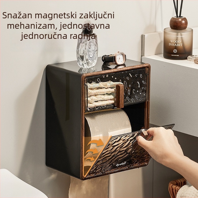 Zidna kutija za toaletni papir i držač papirnatih ručnika, vodootporna, višenamjenska, model ZJH230912, plastika