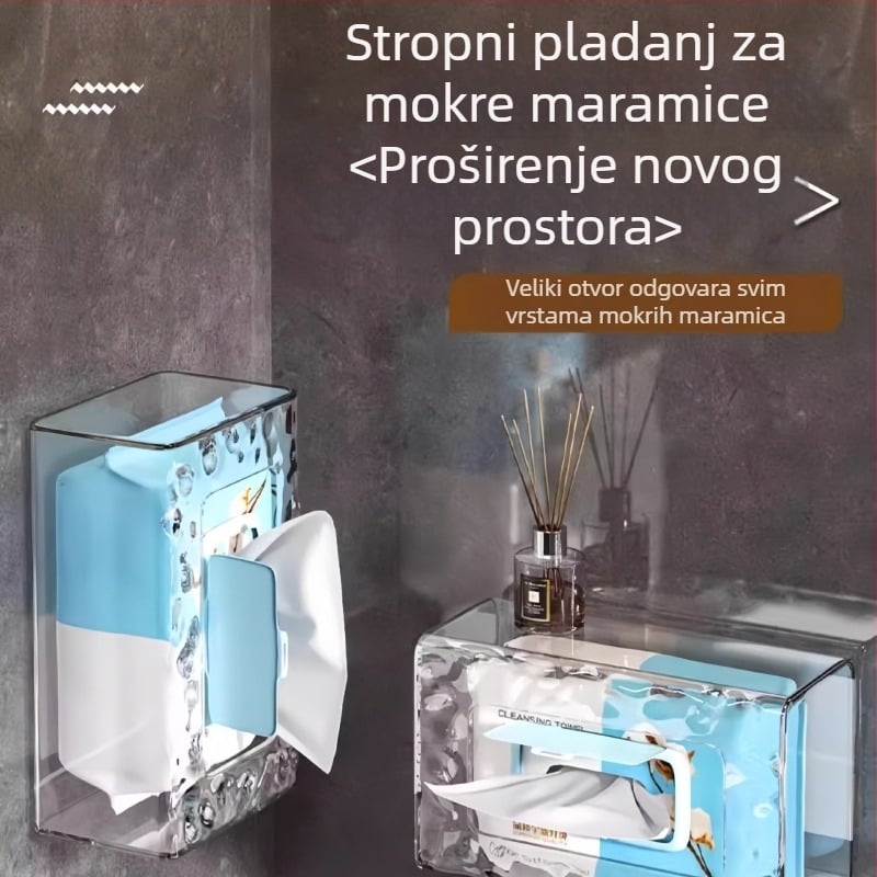 Zidna kutija za mokre maramice, 2-komadni set, bez bušenja, kupaonica, višestruka upotreba
