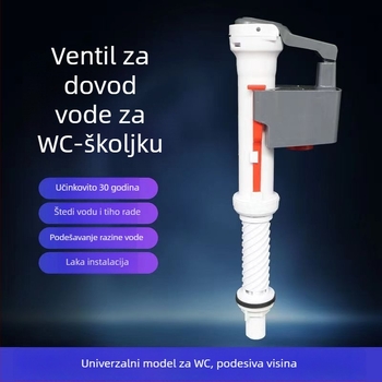 Set ventila za WC spremnik — visokotlačni ulazni ventil s produženim dizajnom, tip pritiska prema dolje, PP material, moderni minimalistički stil, šifra 115