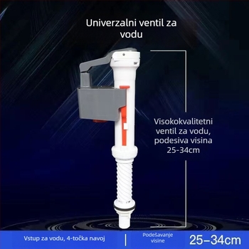 Set ventila za WC spremnik — visokotlačni ulazni ventil s produženim dizajnom, tip pritiska prema dolje, PP material, moderni minimalistički stil, šifra 115