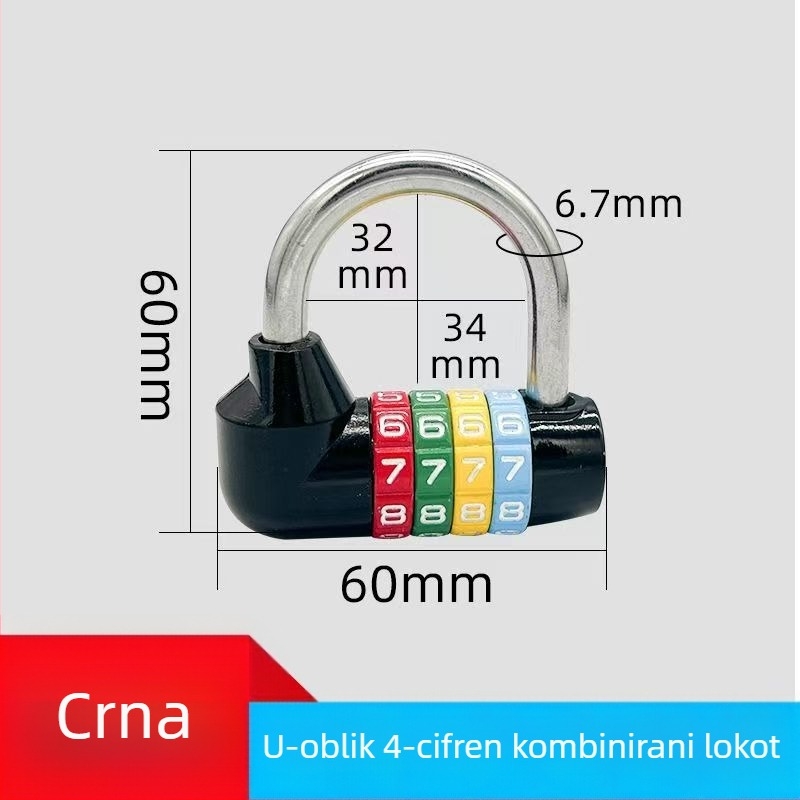 U-oblikovana kombinacijska brava, serija 206 od nehrđajućeg čelika, 250 g, za bicikle i ormare