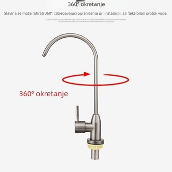Gooseneck kuhinjski faucet za pročišćavanje vode, nehrđajući čelik, model 6394, 1,63 MPa, 4‑točkovni ulaz/izlaz, keramički disk ventil