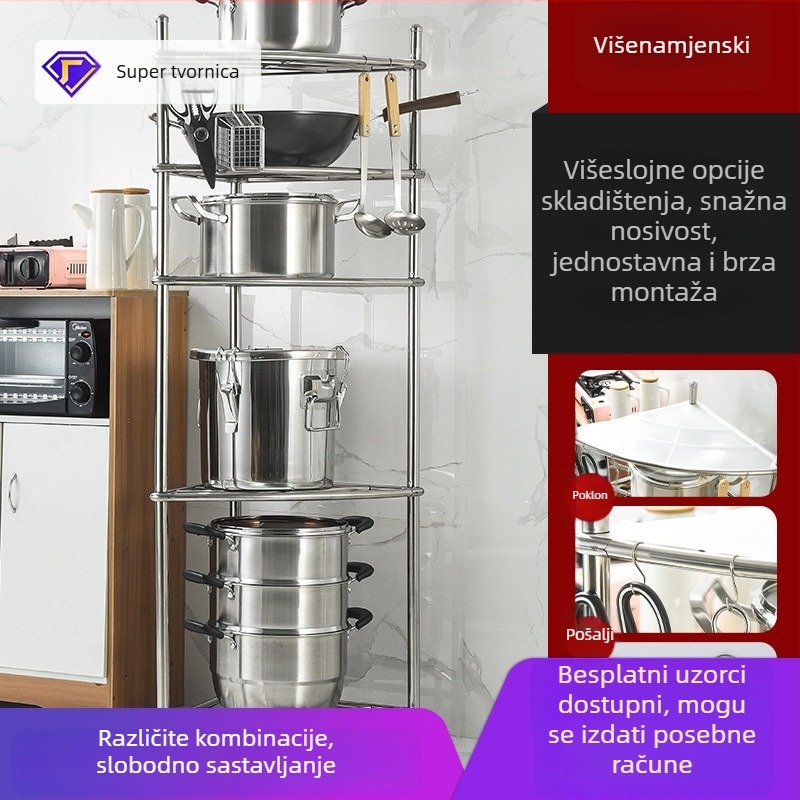 5-etažni stalak od nehrđajućeg čelika, trokutastog oblika, podni stojeći — pomični, moderan minimalistički stil