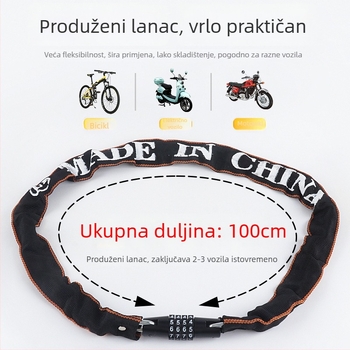 Lančani katanc za bicikl s 4-znamenkim kodom, prijenosni, od legiranog čelika, težina 450 g