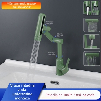 Kuhinjska slavina s robotskom rukom, rotirajuća, miješa toplu i hladnu vodu, nehrđajući čelik, uspravna ugradnja, keramički disk ventil