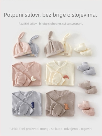 Set odjeće za novorođenče – unisex, pamuk, s kapom, rukavicama i čarapama – 100% pamuk, mekan materijal